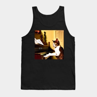 A Cat Concentrating On Reading The Sheet Music At The Piano Tank Top